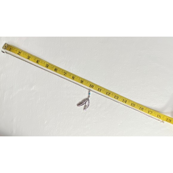 Silver Tone Chain Necklace With Southwestern Style Beads Double Feather Pendant - Picture 6 of 9